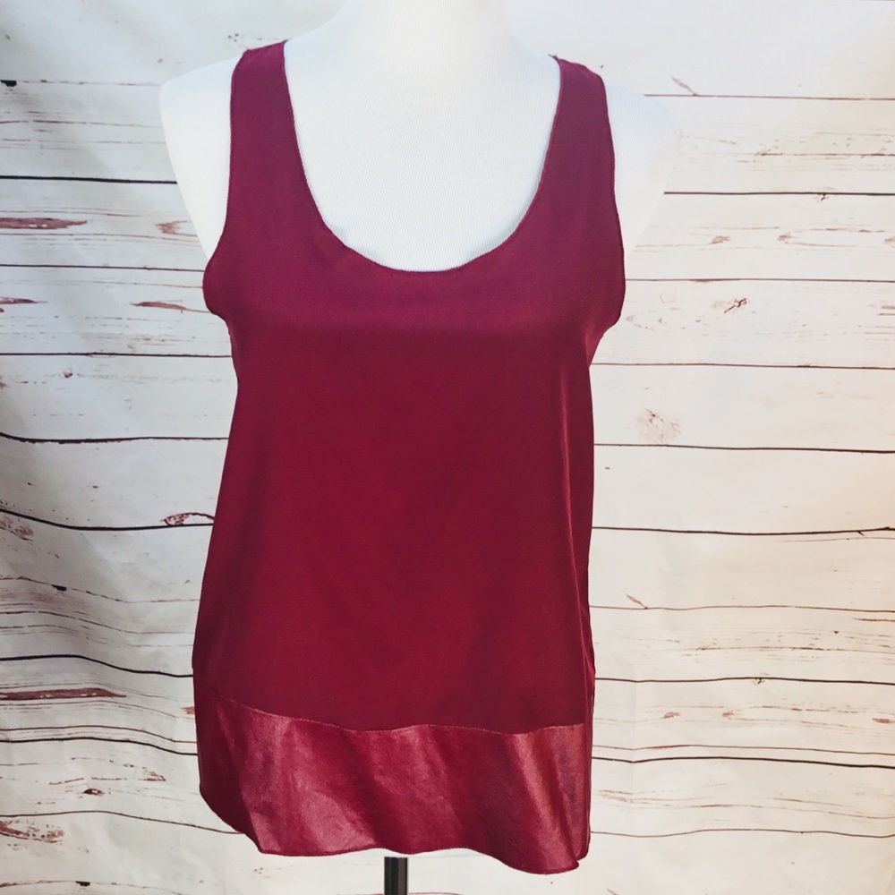 ASOS Cranberry‎ Semi Sheer Tank Faux Leather Bottom